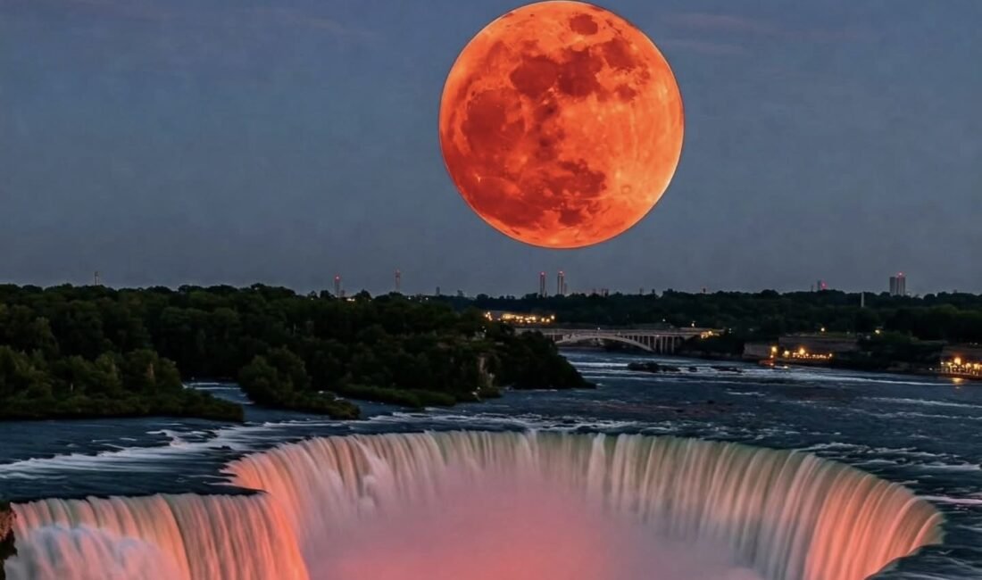 Amerika Birleşik Devletleri ile Kanada arasındaki Niagara Şelalesi’nde, “Kanlı Ay”ın